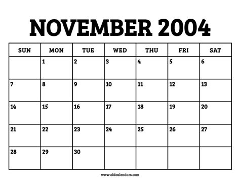 2004 Calendar November